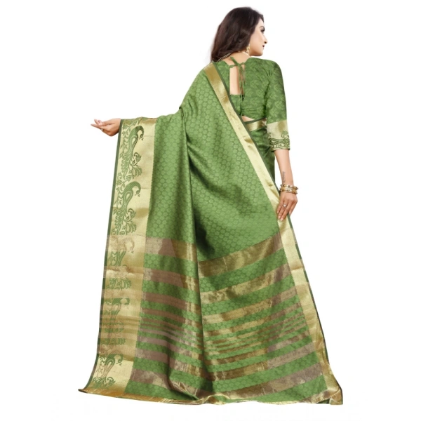 Women's Jacquard Woven Saree With Unstitched Blouse 5.5Mtr (Green) - Green