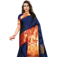 Women's Jacquard Woven Saree With Unstitched Blouse 5.5Mtr (Dark Blue) - Dark Blue