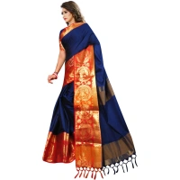 Women's Jacquard Woven Saree With Unstitched Blouse 5.5Mtr (Dark Blue) - Dark Blue