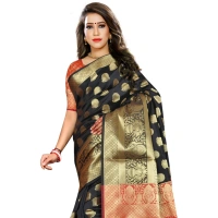 Women's Jacquard Woven Saree With Unstitched Blouse 5.5Mtr (Black) - Black