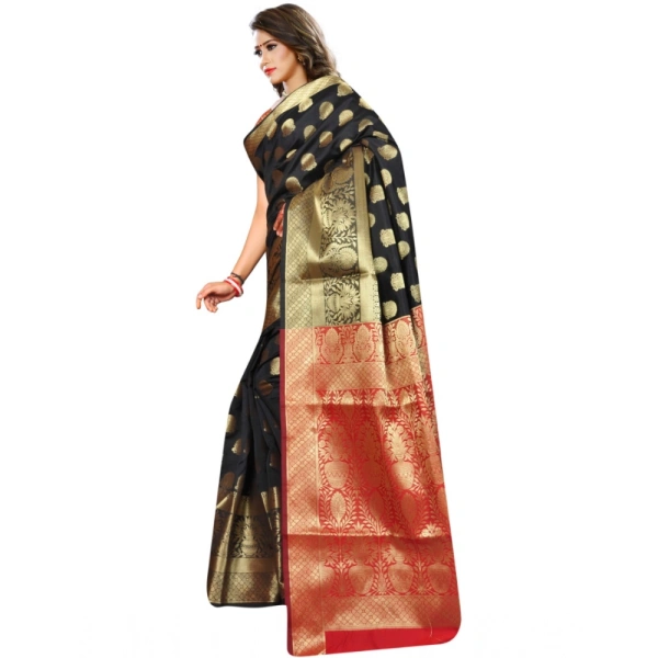 Women's Jacquard Woven Saree With Unstitched Blouse 5.5Mtr (Black) - Black