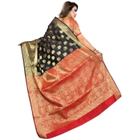 Women's Jacquard Woven Saree With Unstitched Blouse 5.5Mtr (Black) - Black