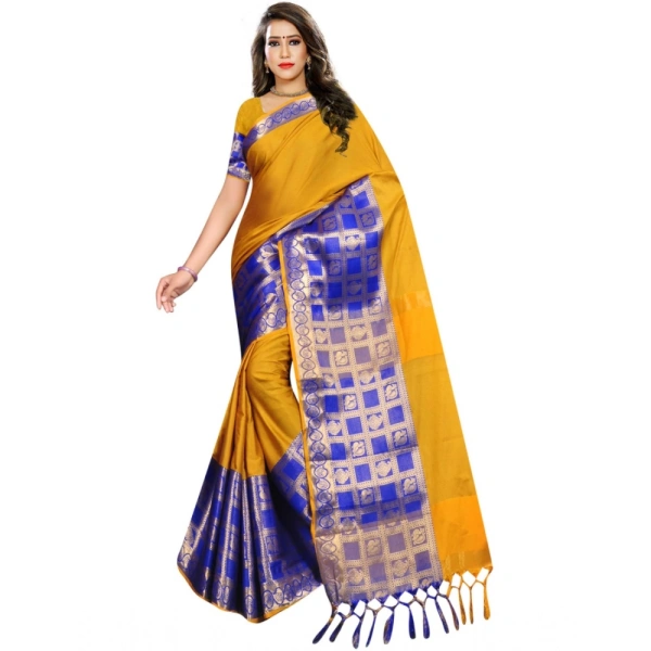 Women's Jacquard Woven Saree With Unstitched Blouse 5.5Mtr (Mustard) - Mustard