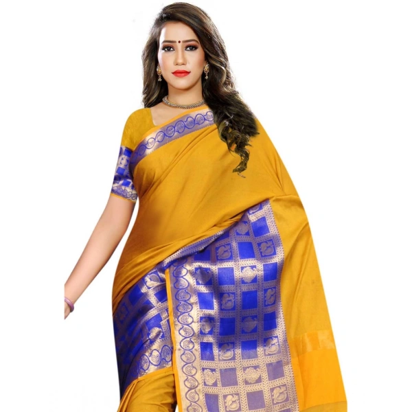 Women's Jacquard Woven Saree With Unstitched Blouse 5.5Mtr (Mustard) - Mustard