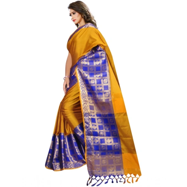 Women's Jacquard Woven Saree With Unstitched Blouse 5.5Mtr (Mustard) - Mustard