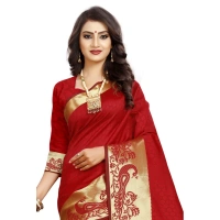 Women's Jacquard Woven Saree With Unstitched Blouse 5.5Mtr (Red) - Red
