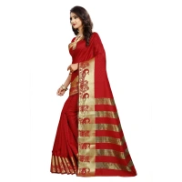 Women's Jacquard Woven Saree With Unstitched Blouse 5.5Mtr (Red) - Red