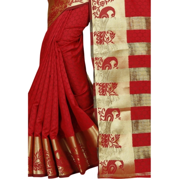Women's Jacquard Woven Saree With Unstitched Blouse 5.5Mtr (Red) - Red