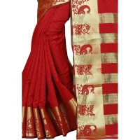 Women's Jacquard Woven Saree With Unstitched Blouse 5.5Mtr (Red) - Red