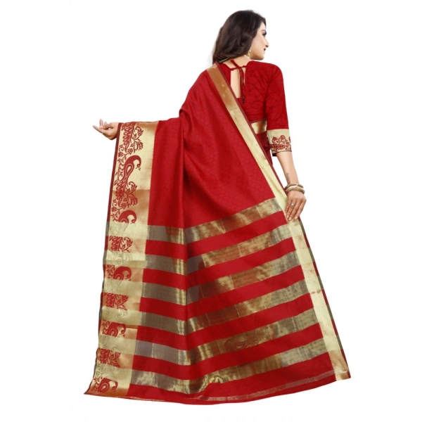 Women's Jacquard Woven Saree With Unstitched Blouse 5.5Mtr (Red) - Red