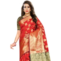 Women's Jacquard Woven Saree With Unstitched Blouse 5.5Mtr (Red) - Red