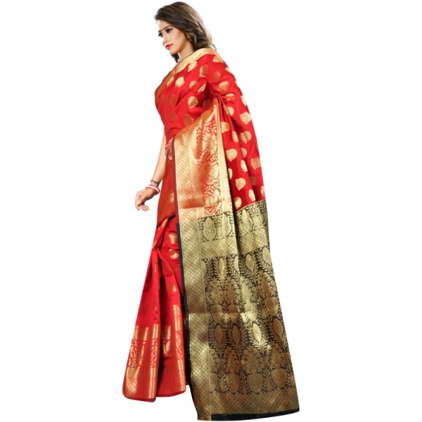 Women's Jacquard Woven Saree With Unstitched Blouse 5.5Mtr (Red) - Red
