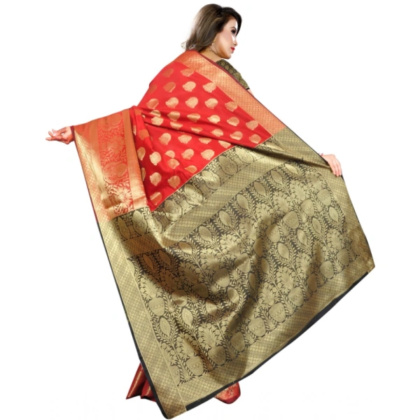 Women's Jacquard Woven Saree With Unstitched Blouse 5.5Mtr (Red) - Red