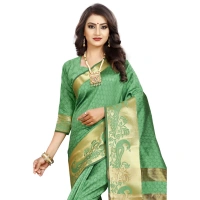 Women's Jacquard Woven Saree With Unstitched Blouse 5.5Mtr (Green) - Green