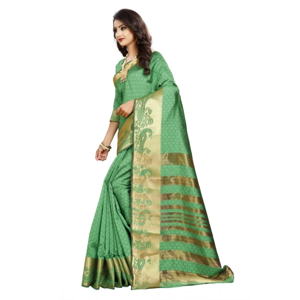 Women's Jacquard Woven Saree With Unstitched Blouse 5.5Mtr (Green) - Green