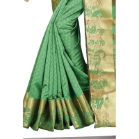 Women's Jacquard Woven Saree With Unstitched Blouse 5.5Mtr (Green) - Green