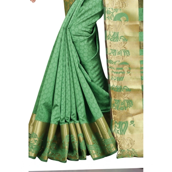 Women's Jacquard Woven Saree With Unstitched Blouse 5.5Mtr (Green) - Green