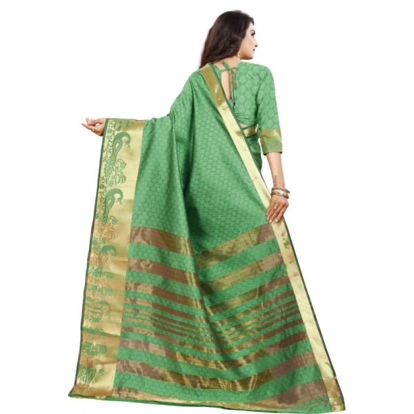 Women's Jacquard Woven Saree With Unstitched Blouse 5.5Mtr (Green) - Green