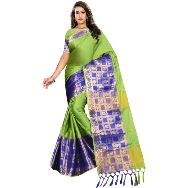 Women's Jacquard Woven Saree With Unstitched Blouse 5.5Mtr (Green) - Green