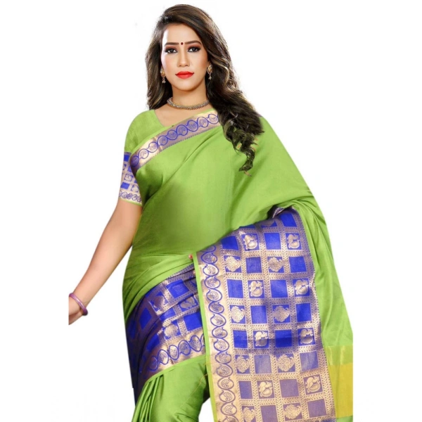 Women's Jacquard Woven Saree With Unstitched Blouse 5.5Mtr (Green) - Green