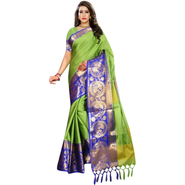 Women's Jacquard Woven Saree With Unstitched Blouse 5.5Mtr (Green) - Green