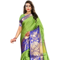 Women's Jacquard Woven Saree With Unstitched Blouse 5.5Mtr (Green) - Green