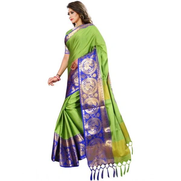 Women's Jacquard Woven Saree With Unstitched Blouse 5.5Mtr (Green) - Green