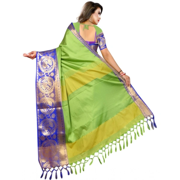 Women's Jacquard Woven Saree With Unstitched Blouse 5.5Mtr (Green) - Green