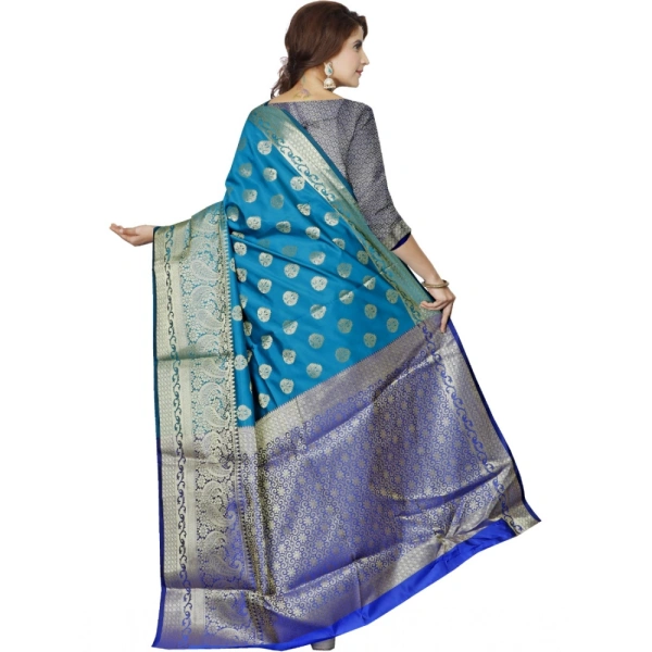 Women's Jacquard Woven Saree With Unstitched Blouse 5.5Mtr (Blue) - Blue