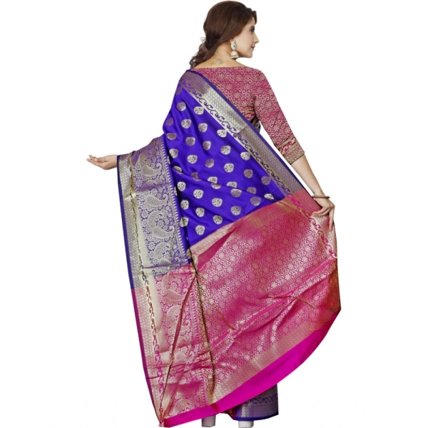 Women's Jacquard Woven Saree With Unstitched Blouse 5.5Mtr (Blue) - Blue