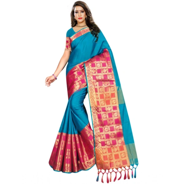 Women's Jacquard Woven Saree With Unstitched Blouse 5.5Mtr (Multicolor) - Multicolor