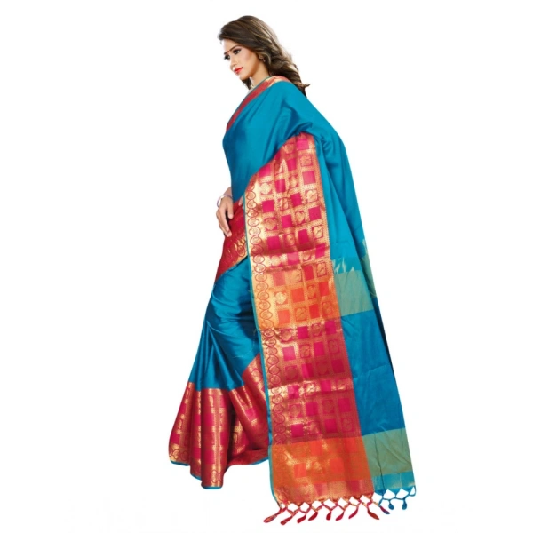 Women's Jacquard Woven Saree With Unstitched Blouse 5.5Mtr (Multicolor) - Multicolor