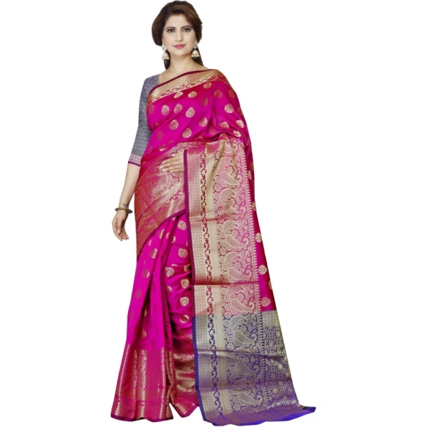 Women's Jacquard Woven Saree With Unstitched Blouse 5.5Mtr (Magenta) - Magenta