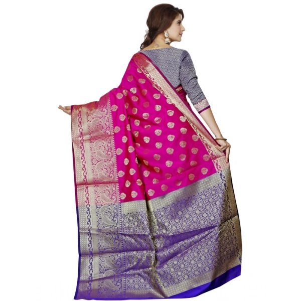 Women's Jacquard Woven Saree With Unstitched Blouse 5.5Mtr (Magenta) - Magenta
