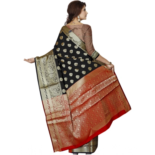 Women's Jacquard Woven Saree With Unstitched Blouse 5.5Mtr (Black) - Black