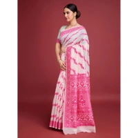 Generic Women's Jamdani Cotton Silk Printed Saree With Unstitched Blouse 5.5Mtr (Pink) - Pink