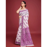 Generic Women's Jamdani Cotton Silk Printed Saree With Unstitched Blouse 5.5Mtr (Wine) - Wine