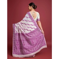 Generic Women's Jamdani Cotton Silk Printed Saree With Unstitched Blouse 5.5Mtr (Wine) - Wine