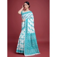 Generic Women's Jamdani Cotton Silk Printed Saree With Unstitched Blouse 5.5Mtr (Rama) - Rama