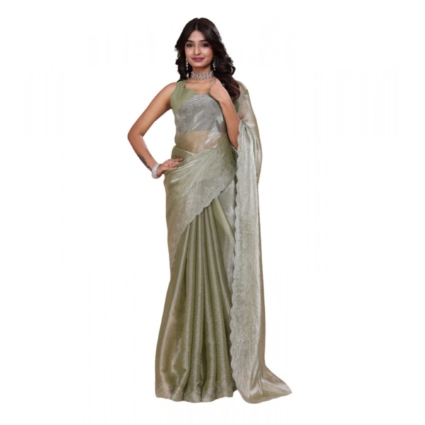 Shopnav Women's Jimmy choo Embellished Bollywood Saree With Unstitched Blouse 5.5Mtr (Light Green)