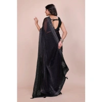 Shopnav Women's Jimmy choo Embellished Bollywood Saree With Unstitched Blouse 5.5Mtr (Black)
