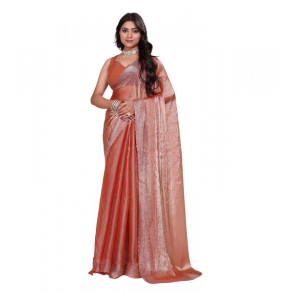 Shopnav Women's Jimmy choo Embellished Bollywood Saree With Unstitched Blouse 5.5Mtr (Orange)