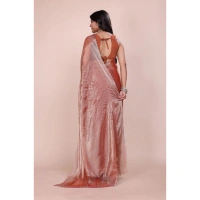 Shopnav Women's Jimmy choo Embellished Bollywood Saree With Unstitched Blouse 5.5Mtr (Orange)