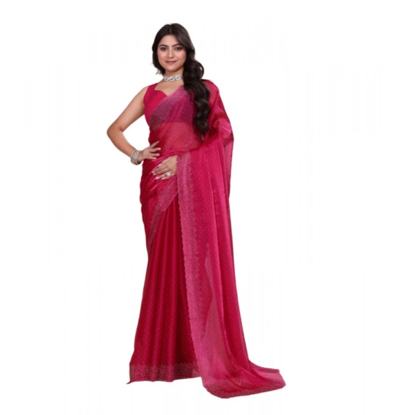 Shopnav Women's Jimmy choo Embellished Bollywood Saree With Unstitched Blouse 5.5Mtr (Red)
