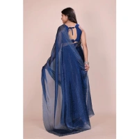 Shopnav Women's Jimmy choo Embellished Bollywood Saree With Unstitched Blouse 5.5Mtr (Blue)