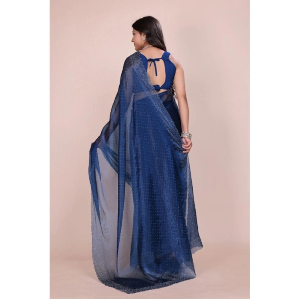 Shopnav Women's Jimmy choo Embellished Bollywood Saree With Unstitched Blouse 5.5Mtr (Blue)