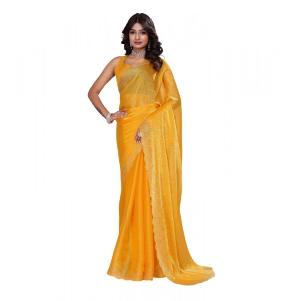 Shopnav Women's Jimmy choo Embellished Bollywood Saree With Unstitched Blouse 5.5Mtr (Mustard)