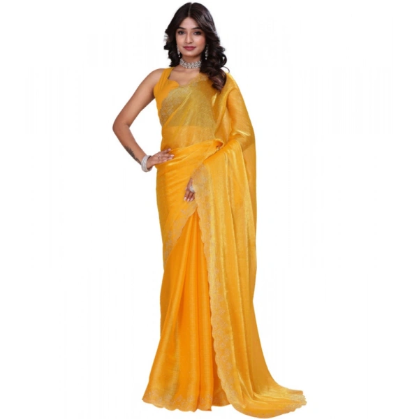 Shopnav Women's Jimmy choo Embellished Bollywood Saree With Unstitched Blouse 5.5Mtr (Mustard)