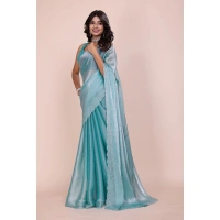 Shopnav Women's Jimmy choo Embellished Bollywood Saree With Unstitched Blouse 5.5Mtr (Light Blue)