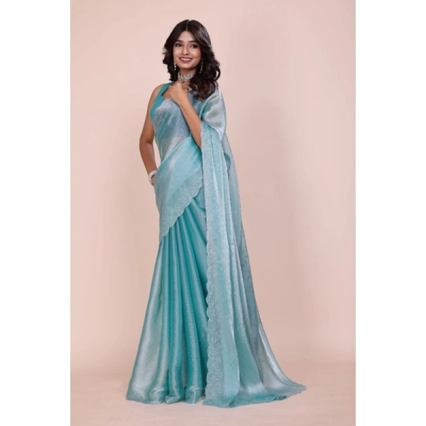 Shopnav Women's Jimmy choo Embellished Bollywood Saree With Unstitched Blouse 5.5Mtr (Light Blue)